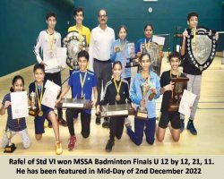 Rafel of Std VI won MSSA Badminton Finals U 12 by 12, 21, 11