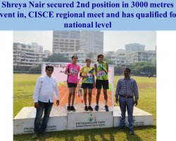  Shreya Nair and Saksham Yadav secured 1st and 2nd position respectively in 3000 metres event in CISCE regional meet 